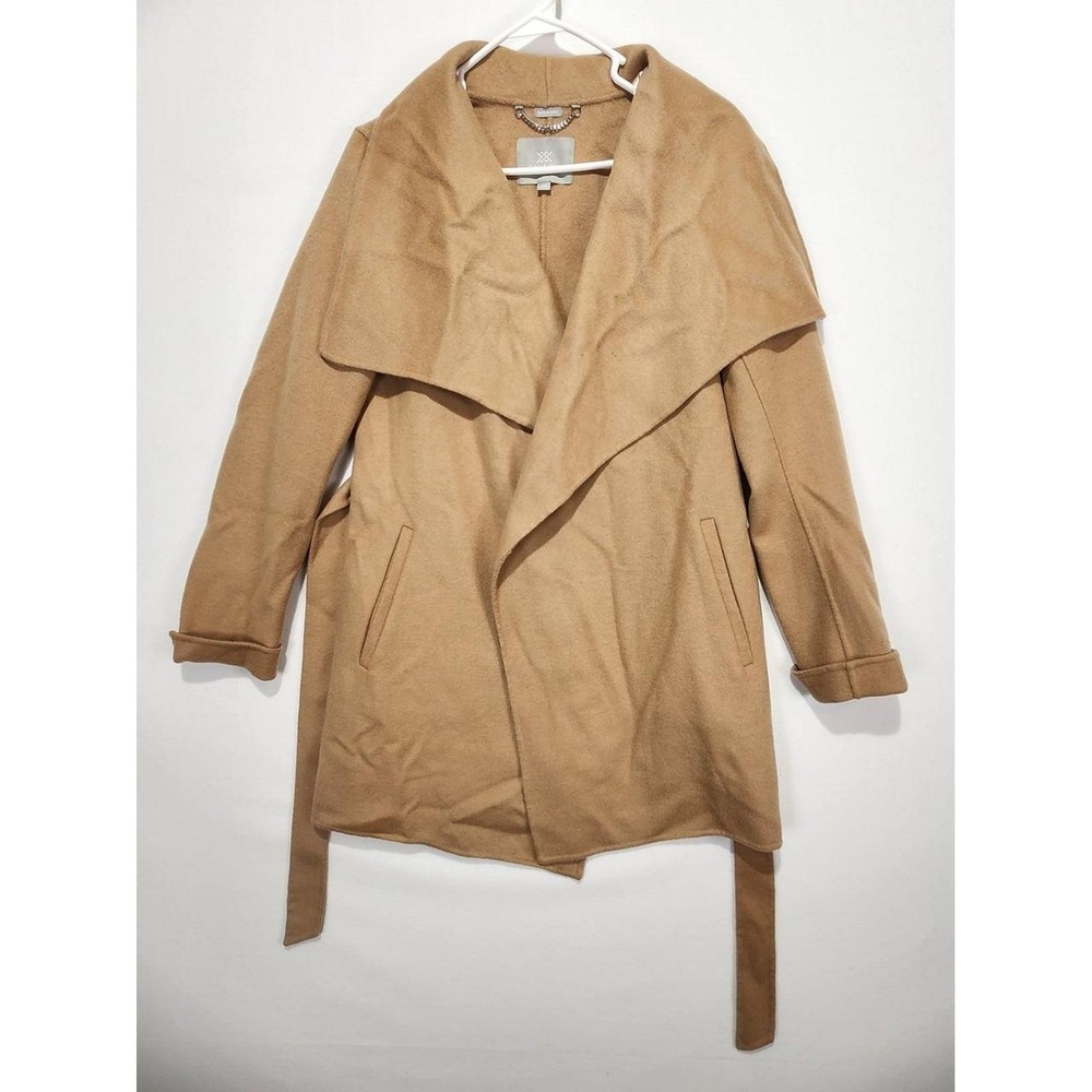 Soia & Kyo Women's S/P Camel Tan Wrap Coat Waterfall Collar Belted Jacket